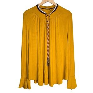 Akemi + Kin Anthropologie‎ Mustard Yellow Boho Tassel Henley Blouse Medium